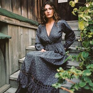 Christy Dawn The Sarah Gengki Dark Floral Long Sleeve Dress size Small